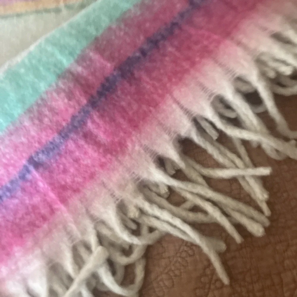 FREE PEOPLE Fringe Throw Cozy Blanket Rainbow Cream Ombre Native Stripe 52